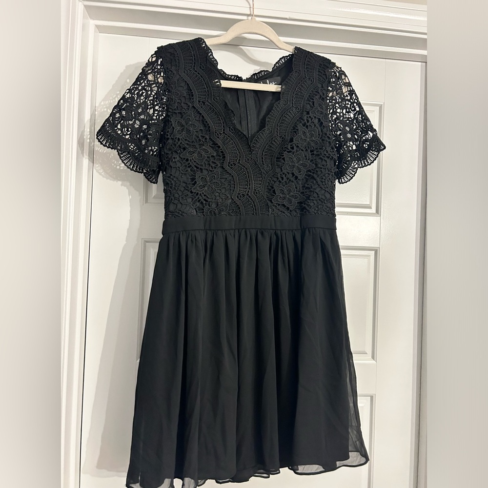 Lulus Angel in Disguise Black Lace Skater Dress Size Large